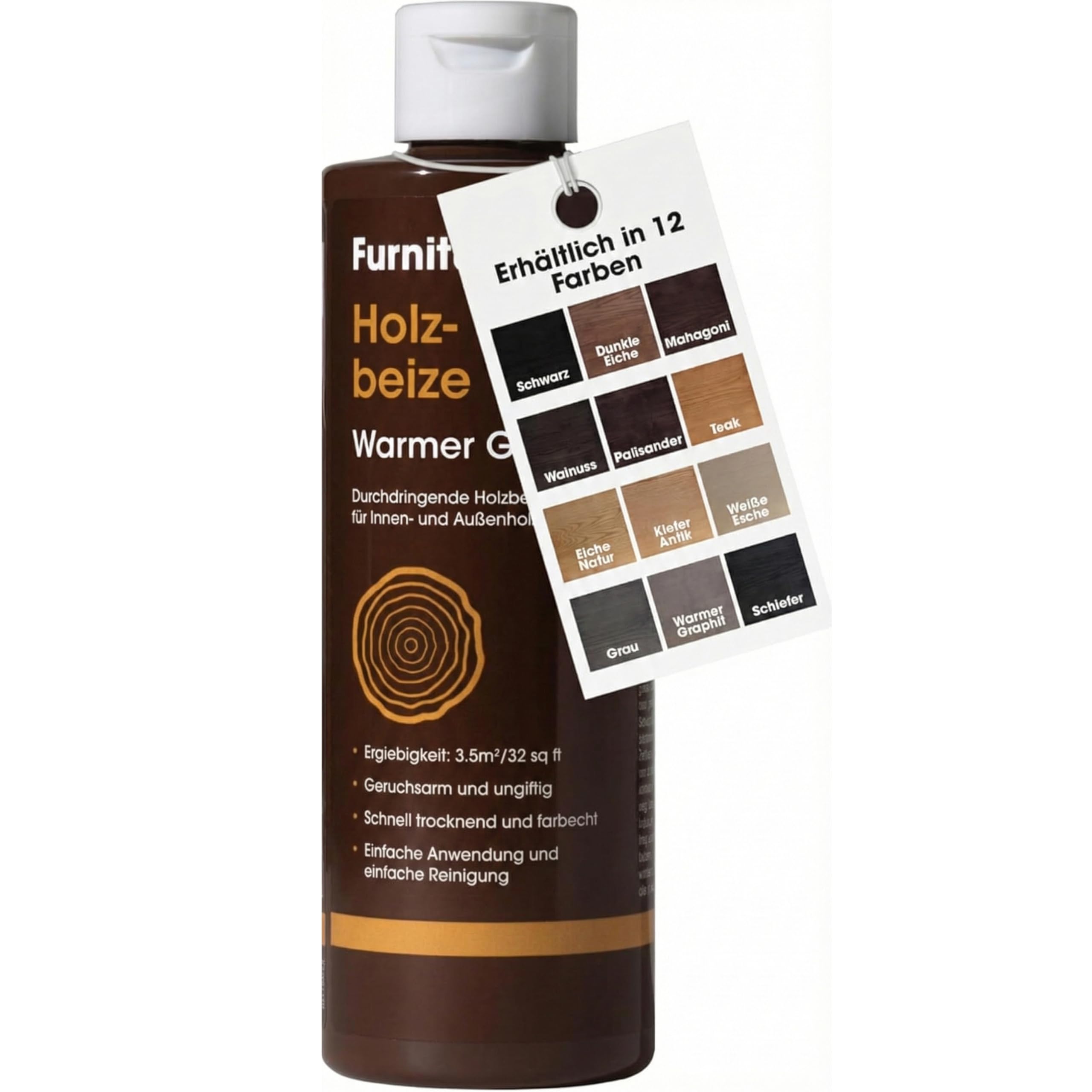 Furniture Clinic Holzbeize und Holzlasur (Warmer Graphit). Ungiftig. Hochkonzentrierte Holzbeize. Schnelltrocknend. Beize für alle Holzarten im Innen und Außenbereich 250 ml