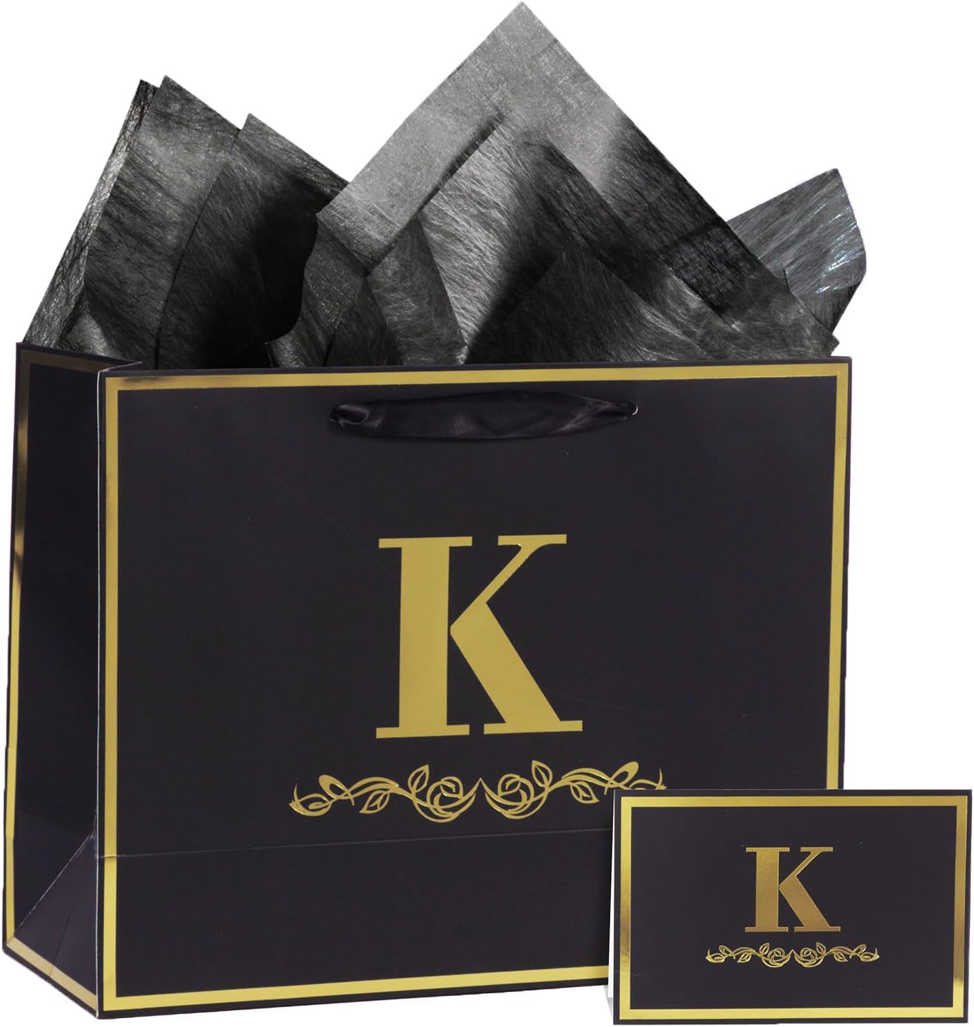 40th Birthday Gift Bag with Card and Tissue Paper for Men Women Him, 1986 40 Year Old 13" Elegant Black Gold Anniversary Keepsake Party Present Shopping Paper Bags for Gifts Wrapping (1986 40th)
