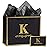 momoake Alphabet Birthday Gift Bag with Card and Tissue Paper for Men Women, 13 Large Black Gold Personalized Bridal Party Gift Paper Bag for Gifts Wrapping - (Letter K)