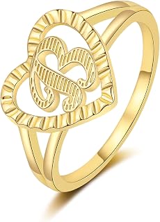 RLMOON Gold Initial Ring for Women Non Tarnish Vintage Initial Heart Ring