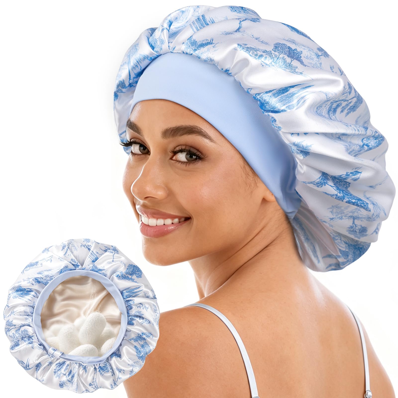 Umisleep 22 Momme Mulberry Silk Lined Bonnet for Sleeping Women, Adjustable