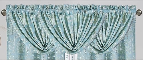 Miniatura 1 de Magnolia - Panel de ventana de papel de aluminio con bolsillo para barra y tratamientos de cenefa, con cenefas de cascada con cuentas y brotes