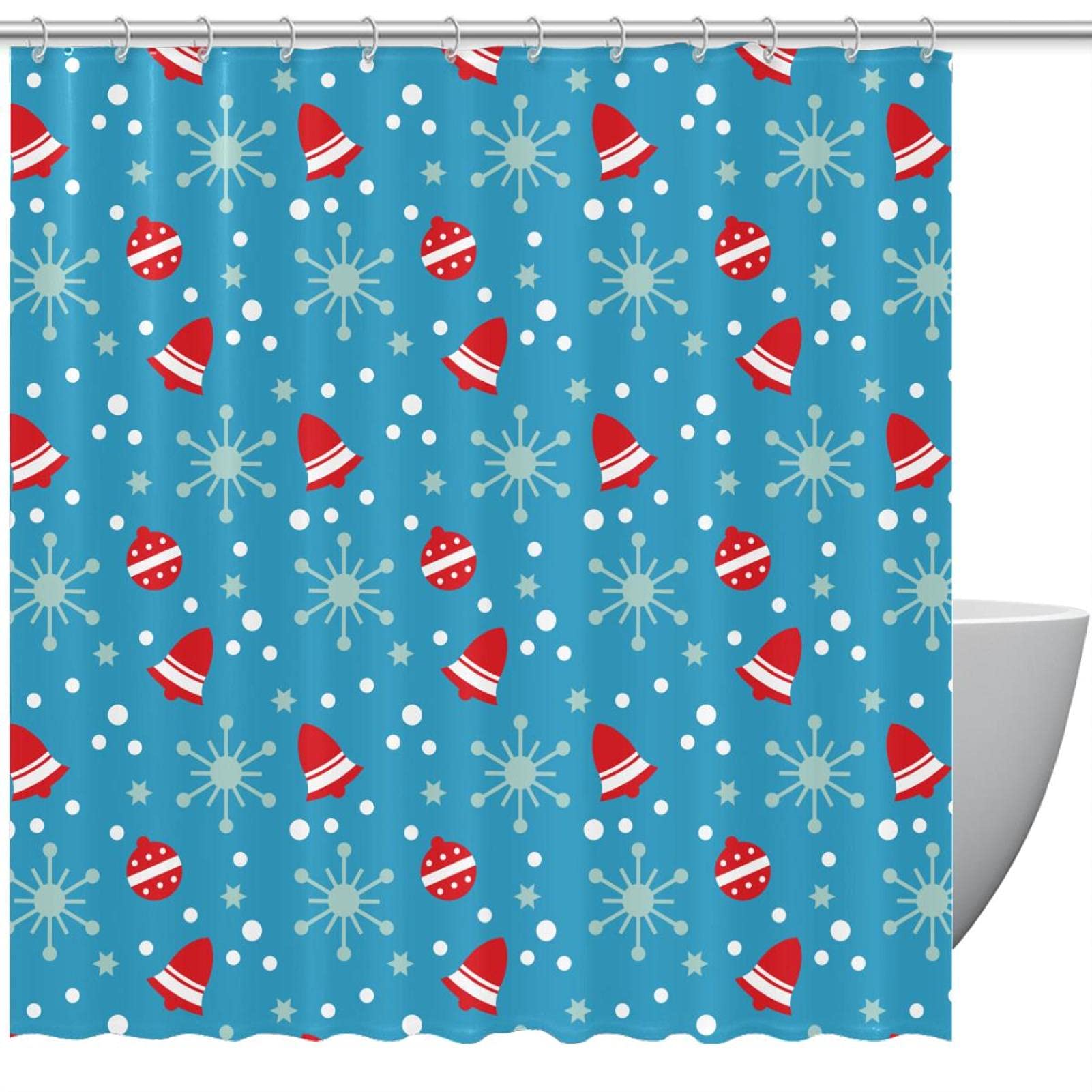 Rideau de douche cloches de Noël rouge 152x182cm sans odeur pour douche et baignoire