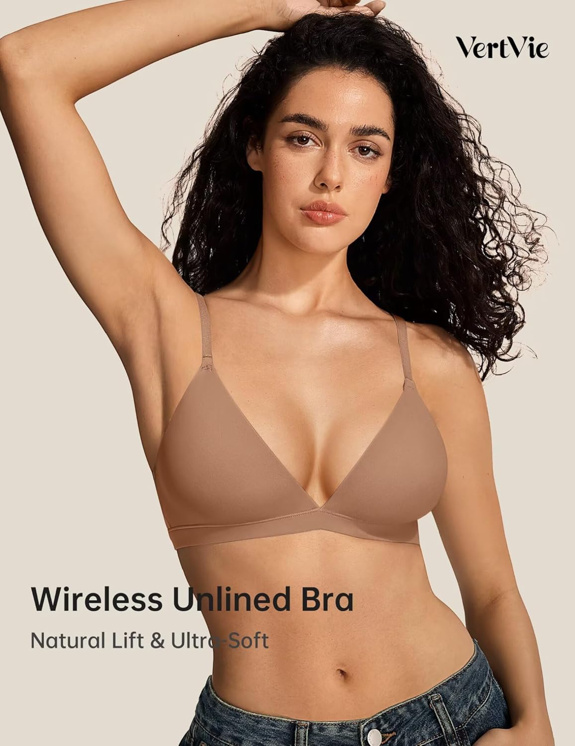Vertvie Womens Wireless Triangle Bralette Plunge Unlined Seamless Bras No Underwire Sexy Comfortable Unpadded Everyday Bra - Image 3