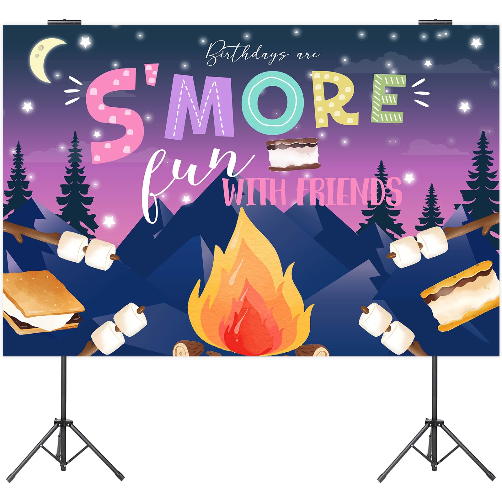 Jollyboom S’mores Party Decorations for Girls, Camping Birthday Backdrop Birthdays Are S’more Fun with Friends Backdrop Banner Photography Background