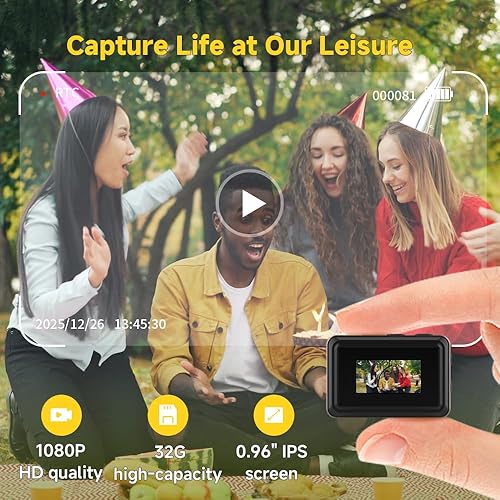 Miniatura 3 de Mini cámara digital llavero cámara con tarjeta 32G, funda de metal mejorada, videocámara 1080P pantalla HD de 0.96 pulgadas, dispositivo de cámara