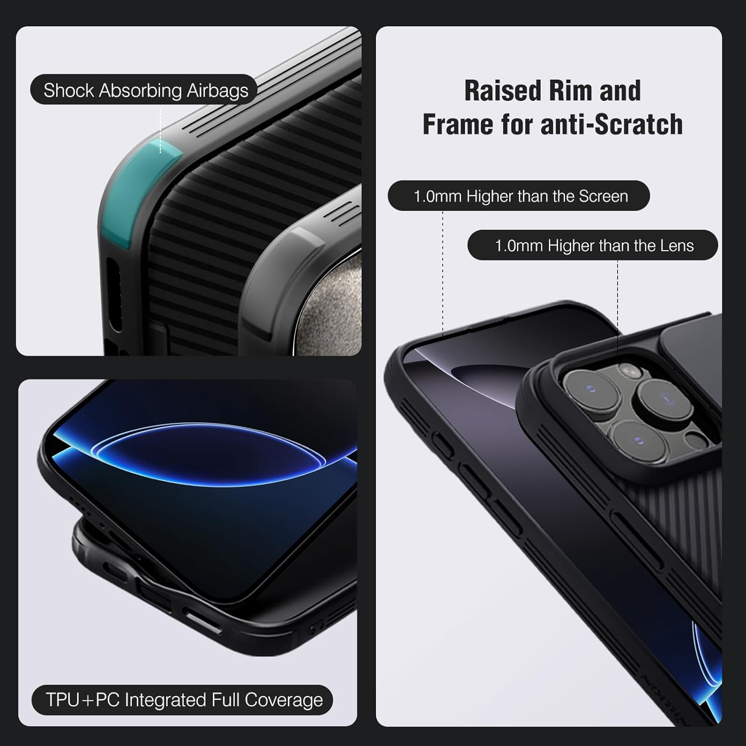 Nillkin for iPhone 16 Pro Max Case with Slide Camera Cover, [Full Camera Protection][Anti-Scratch] Military-Grade Protection, Anti-Fingerprint, Slim Phone Case for iPhone 16 Pro Max 6.9'' Black - Image 3