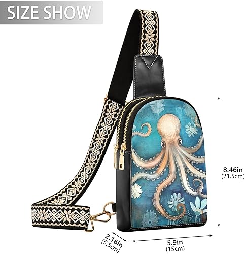 Miniatura 2 de Sling Backpack Octopus Vintage Sling Bag for Women Crossbody Shoulder Bag Leather Fanny Pack Chest Bag for Travel Hiking 202A1782
