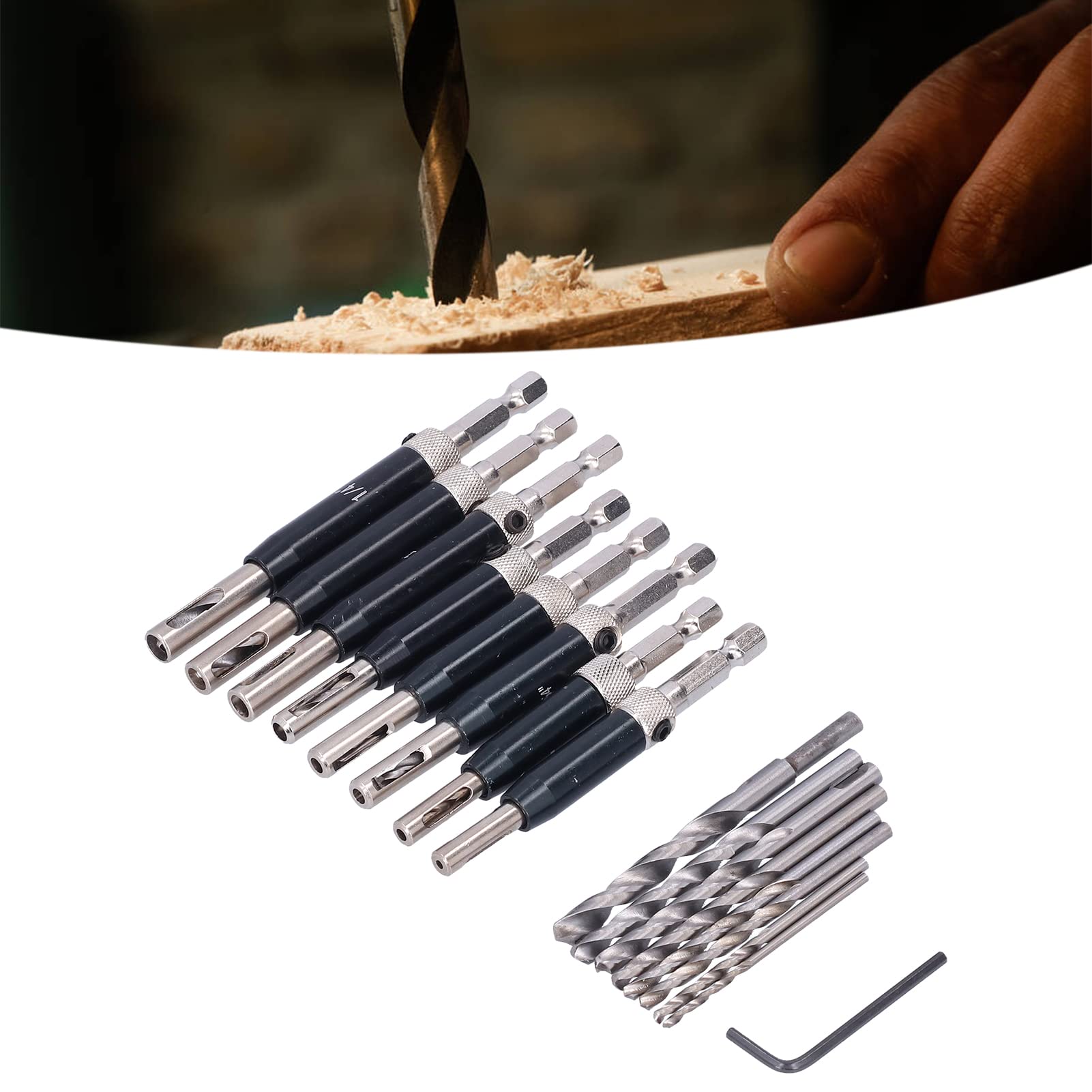 Juego de 17 brocas para bisagras, kit de brocas para puerta autocentrantes con llave hexagonal, abridor de agujeros de acero de alta velocidad para carpintería, ventanas y