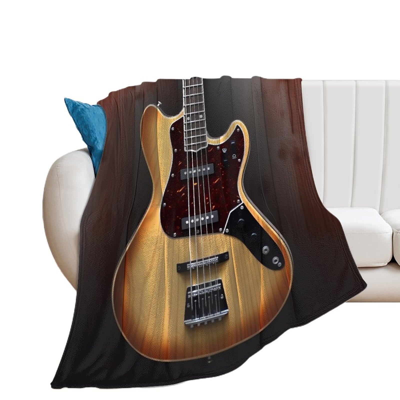 Plaid guitare en flanelle douce pour soirées d'hiver sur le canapé