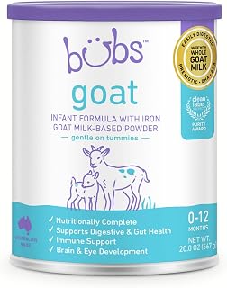 Bubs Whole Goat Milk Formula with Iron | Non-GMO A2 Protein Powder for Infants 0-12 Months, Gentle Digestion, 20oz