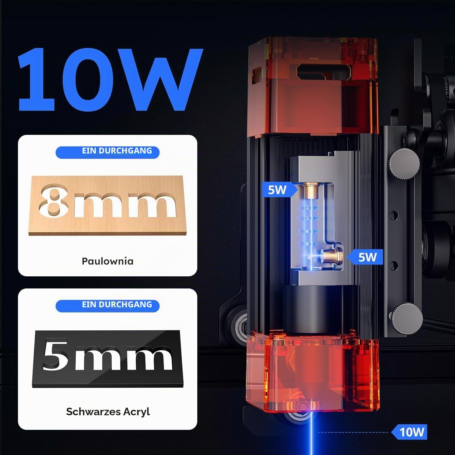 ATOMSTACK 10W Lasergravierer, A10 PRO V2 Laser Cutter, 0.06mm Hochpräzisions-Laser Graviermaschine für Holz und Metall, dunkles Acryl, Glas, Leder