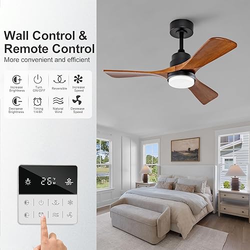 Miniatura 4 de Ventiladores de techo para exteriores de 36 pulgadas con luces y control remoto, ventiladores de techo regulables de madera de 3 aspas para patios