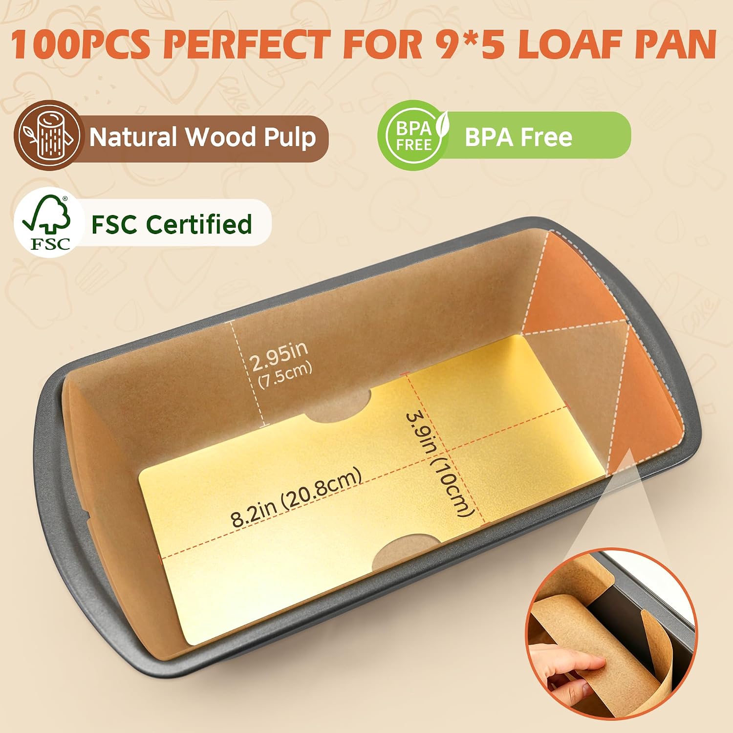 100 Pcs Loaf Pan Liners for Baking Bread 9x5 Inch with Cardboard Formers