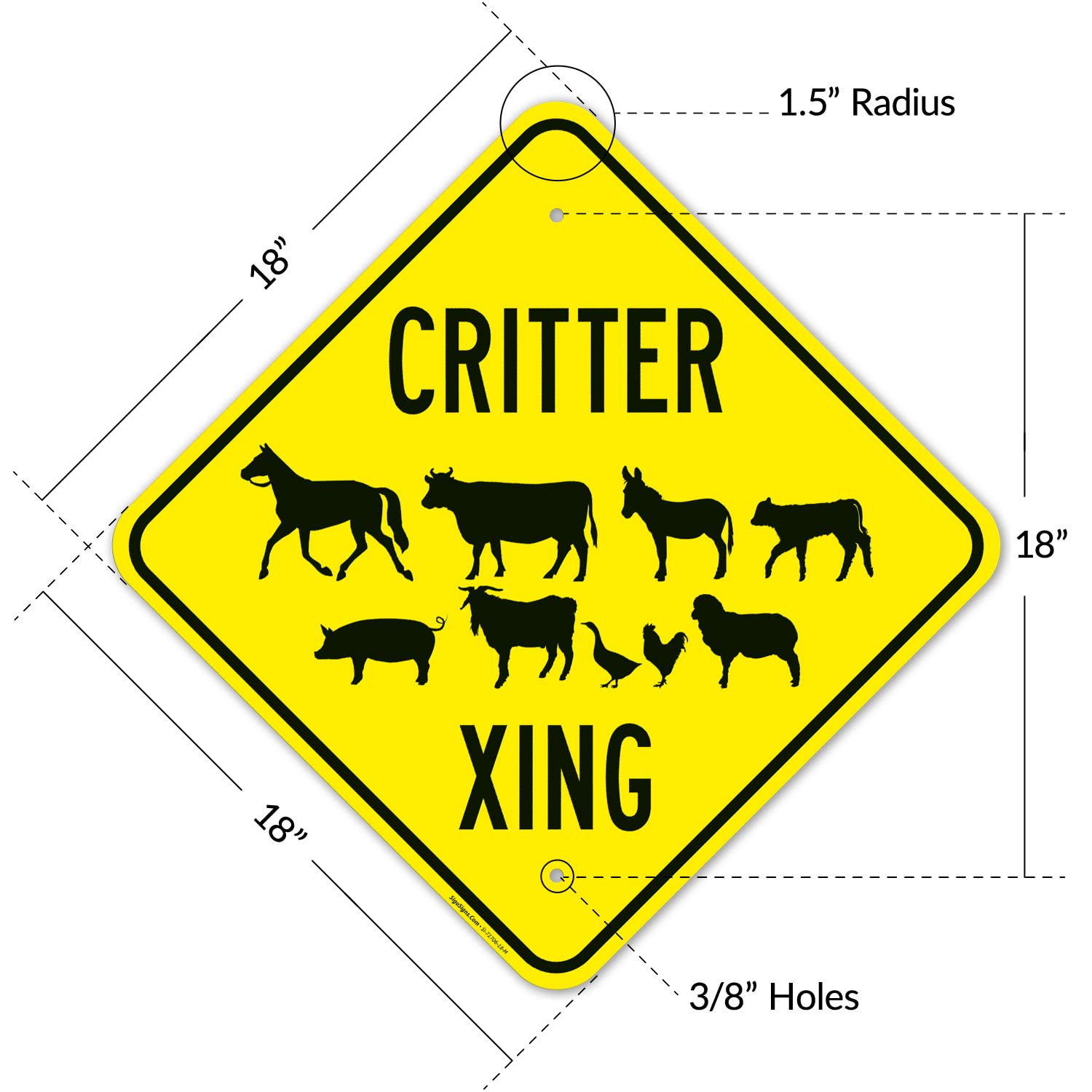 Critter Crossing with Multiple Animal Graphic Sign, 18x18 Inches, Rust Free .063 Aluminum, Fade Resistant, Made in USA