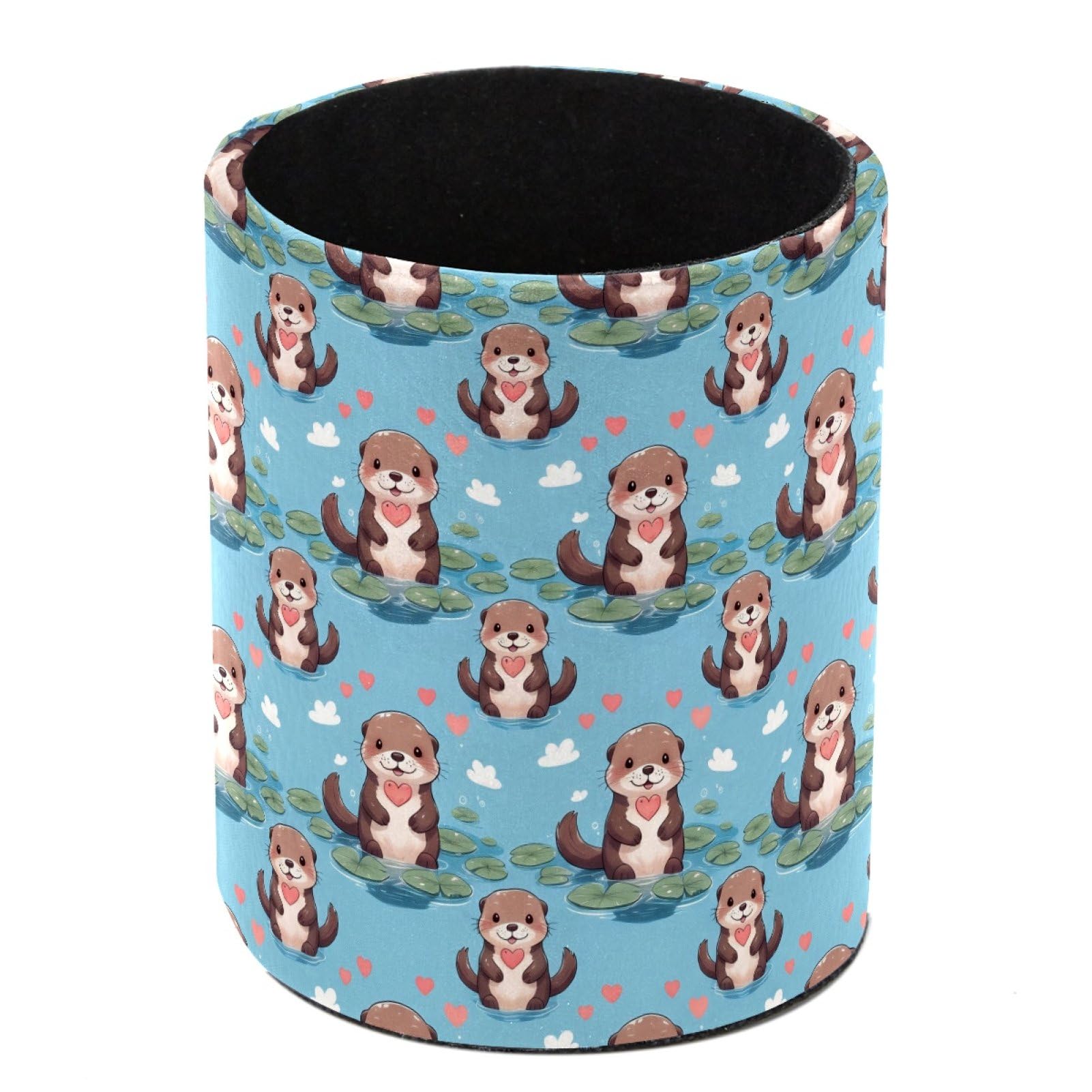 HEOEH Cute Otter Pen Holder for Desk, PU Leather Pencil Holder Pen Cup Marker Holder Makeup Brush Holders, Desk Accessories & Workspace Organizers for Home, Office