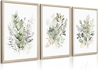 Watercolor Botanical Wall Art Set of 3 Boho Floral Canvas Wall Decor Pri...