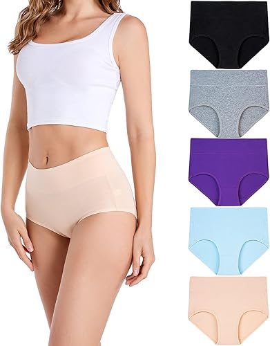 HAVVIS - Ropa interior de cintura alta y de algodón para mujer, que disimula la barriga, jacquard con rosas, paquete múltiple