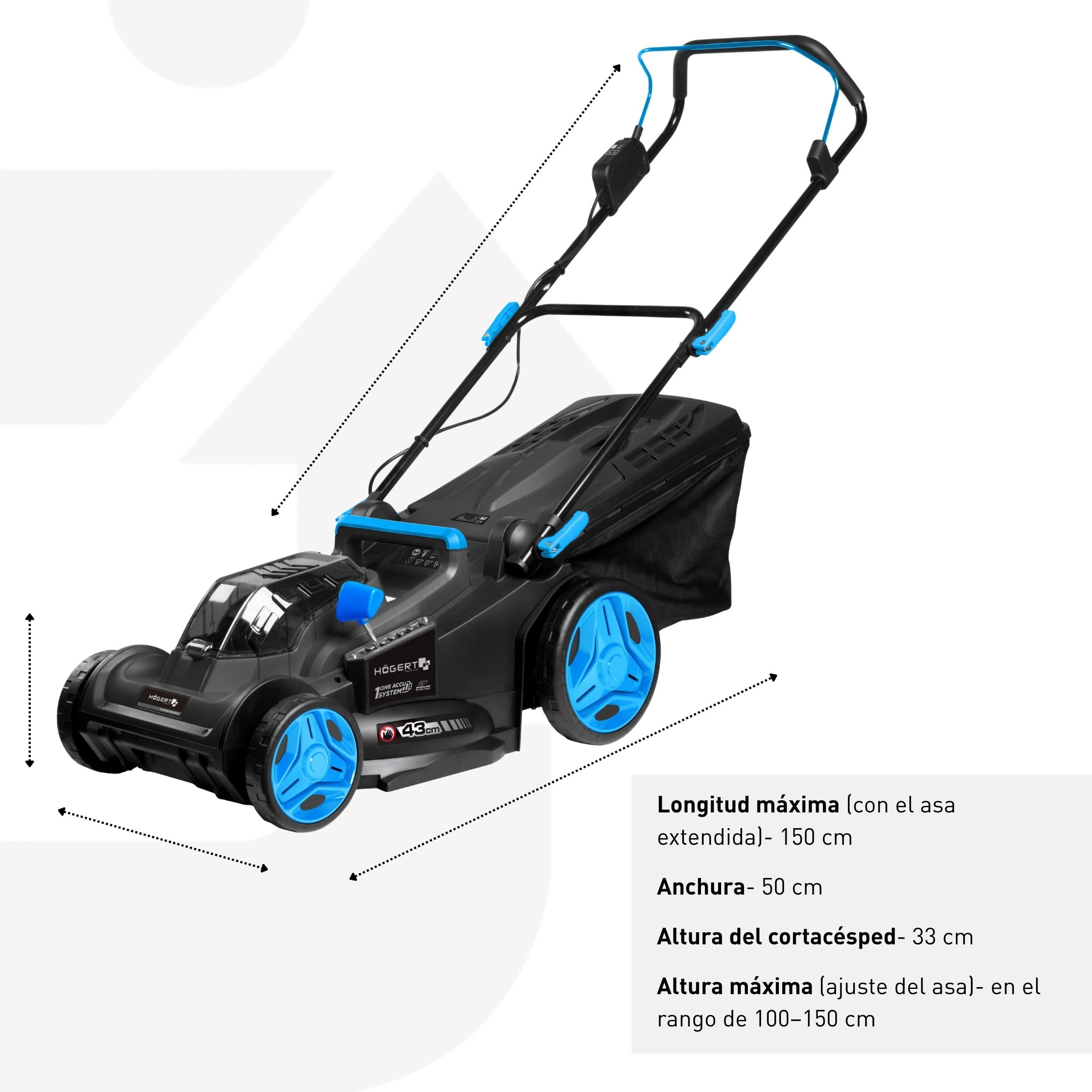 HÖGERT TECHNIK - Set cortacésped con batería 43 cm 2x18V con Taladro Atornillador 50 NM, 2X baterías de 4,0 Ah y Cargador Duo, cortacésped eléctrico sin escobillas Set Completo para jardín y Taller