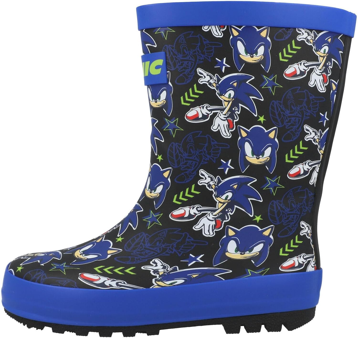 SONIC THE HEDGEHOG Officially Licensed Kids Waterproof Rubber Rain Boots with Gripper Sole Blue Character Print Kids Wellington Boots Size 8 to 1