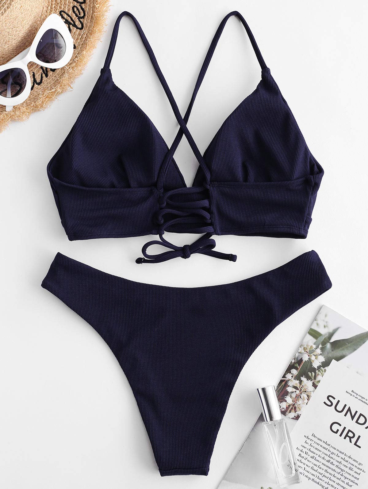 ZAFUL Bikini Set Imbottito con Spalline Incrociate Slip Stampa Floreale per Donna