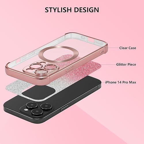 Miniatura 3 de ZTOFERA Funda magnética para iPhone 14 Pro Max de 6.7 pulgadas con purpurina degradada, compatible con MagSafe, bonita funda protectora de