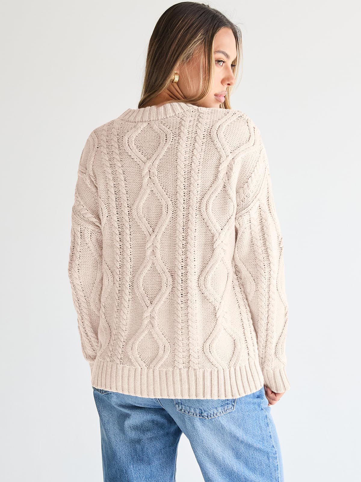 Trendy Queen Women's Oversized Cable Knit Crewneck Sweaters