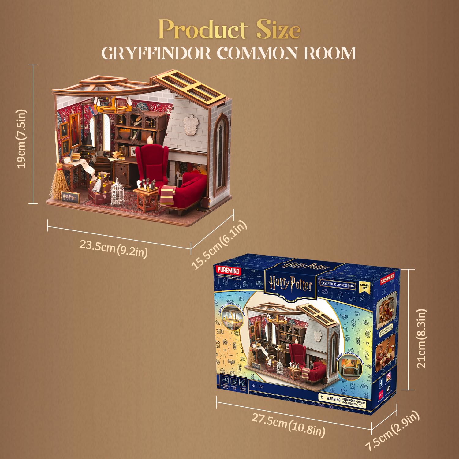 PUREMIND Harry Potter Pokój Gryffindoru, puzzle 3D, oficjalna licencja | Oświetlenie, ruchome elementy, szczegółowa scena Hogwartu, model do montażu, dekoracja na półkę lub do witryny