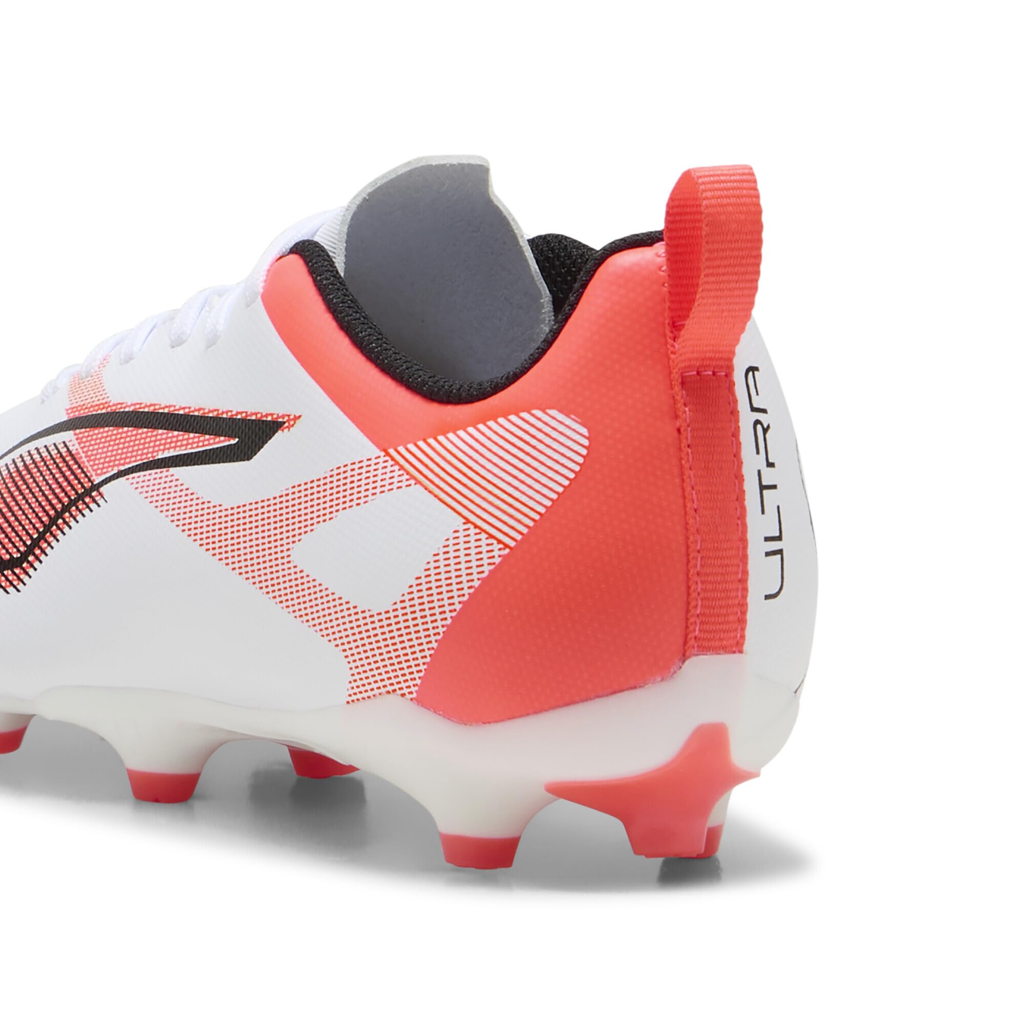 PUMA Ultra 5 Play FG/AG Jr, Soccer Shoe Unisex Kids, Puma White Puma Black Glowing Red, 28 EU