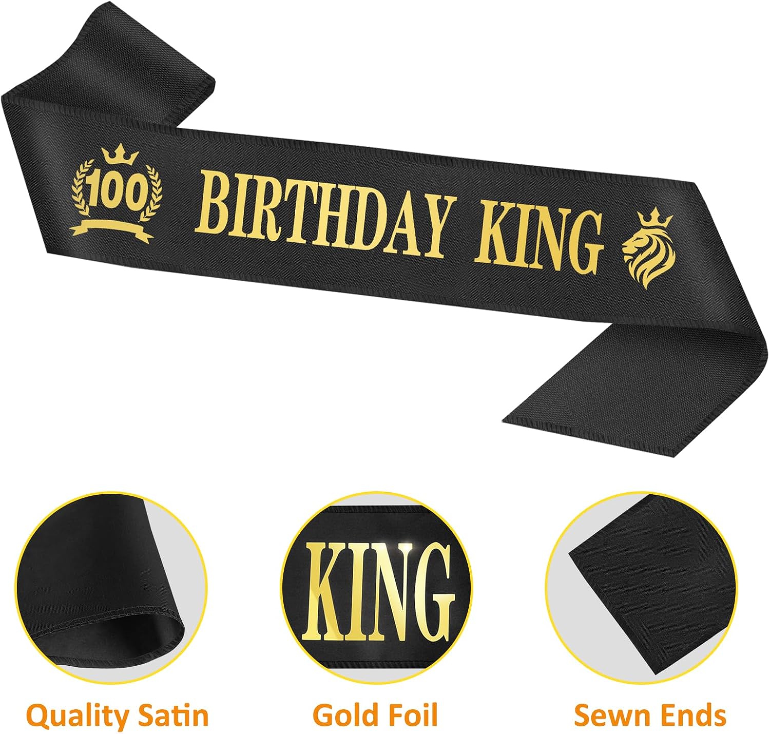 100th Birthday Decorations for Men - 100th Birthday King Crown, Sash Gift image 4