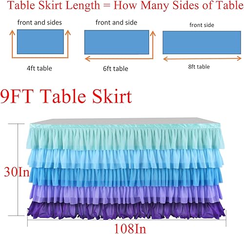 Miniatura 8 de Mantel de sirena para decoración de cumpleaños, falda de mesa tutú para mesas rectangulares, océano bajo el mar, fiesta, 9 pies