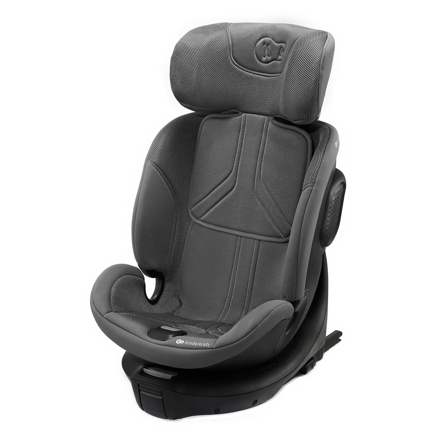 Kinderkraft XRIDER2 fotelik samochodowy 0-21 kg, rozmiar I-SIZE 40-150 cm, 360 cm, z podstawą ISOFIX, odchylany leżak, FWF, RWF, reclining, gris