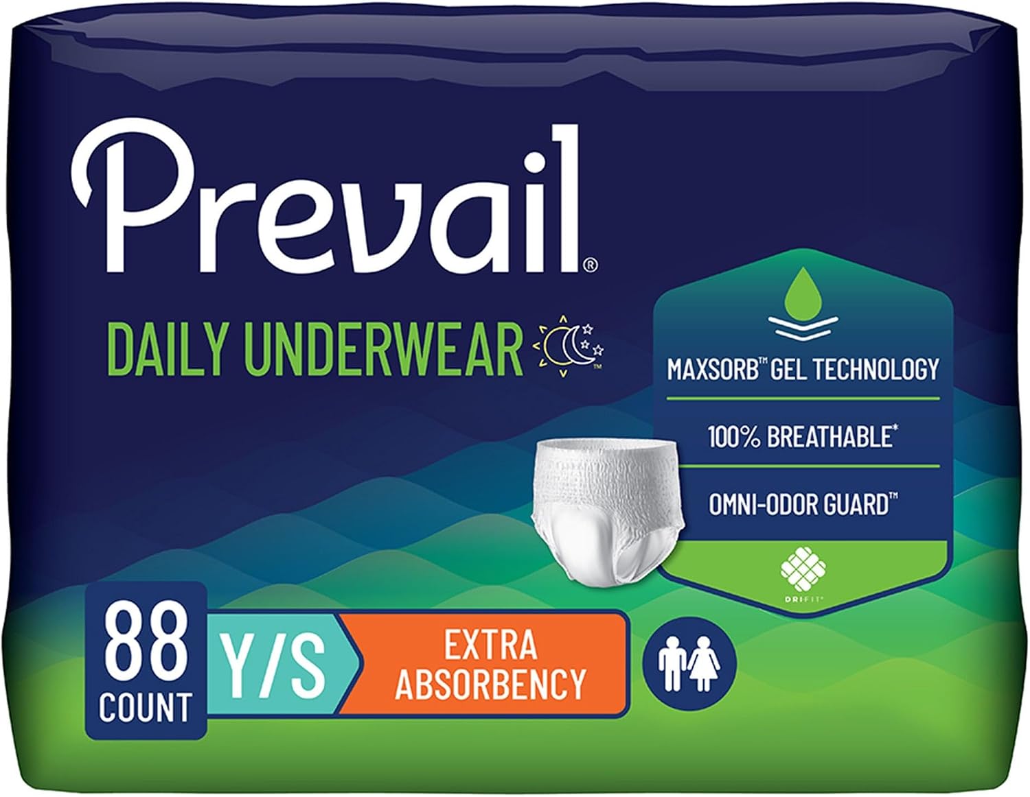 Prevail Daily Incontinence Underwear for Men & Women, Small, 88 Count