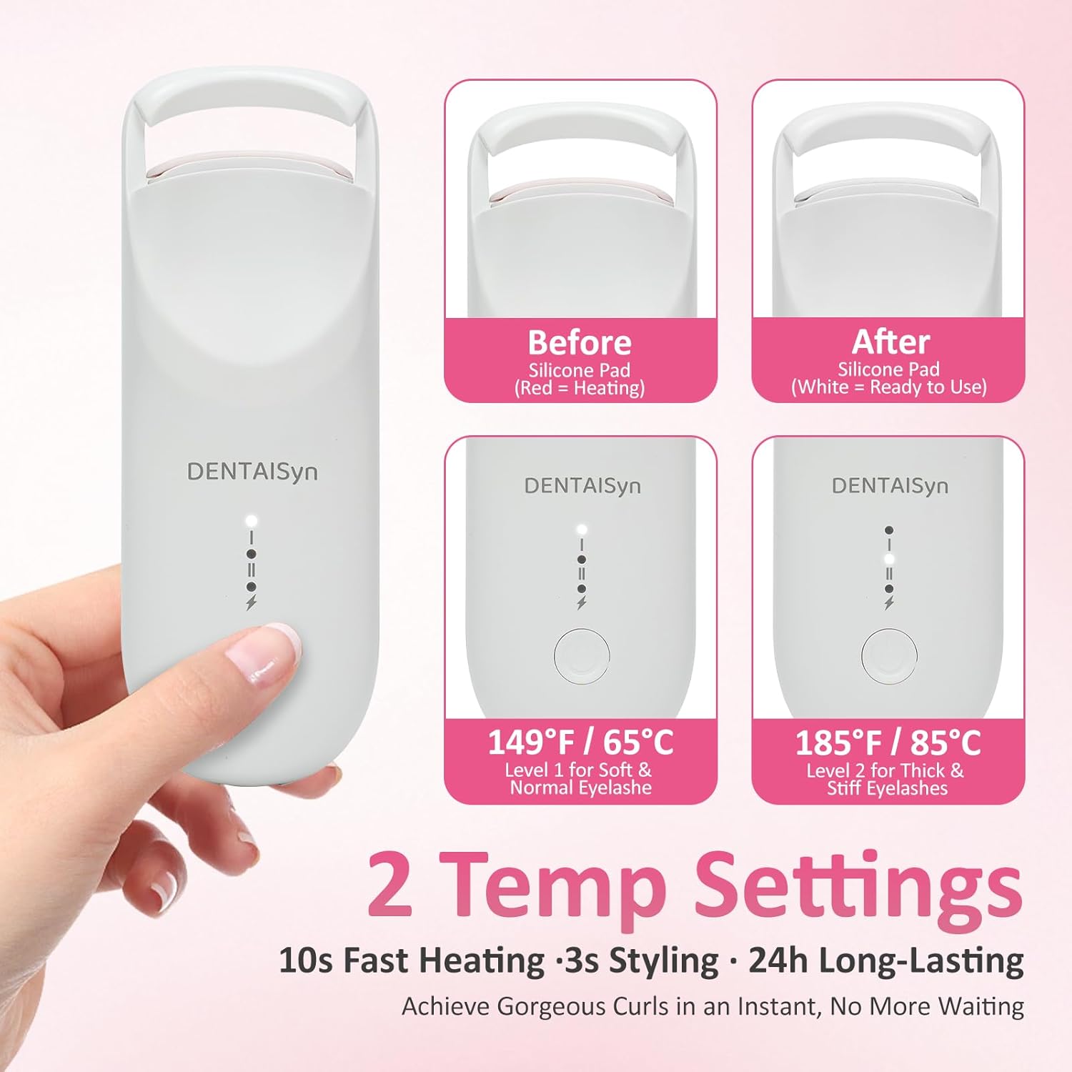 Heated Eyelash Curler -Mini Electric Eyelash Curler for Women with 5s Fast Heating & Portable lash Curler and Type c Rechargeable,for Women Makeup Tools Gifts - Image 2