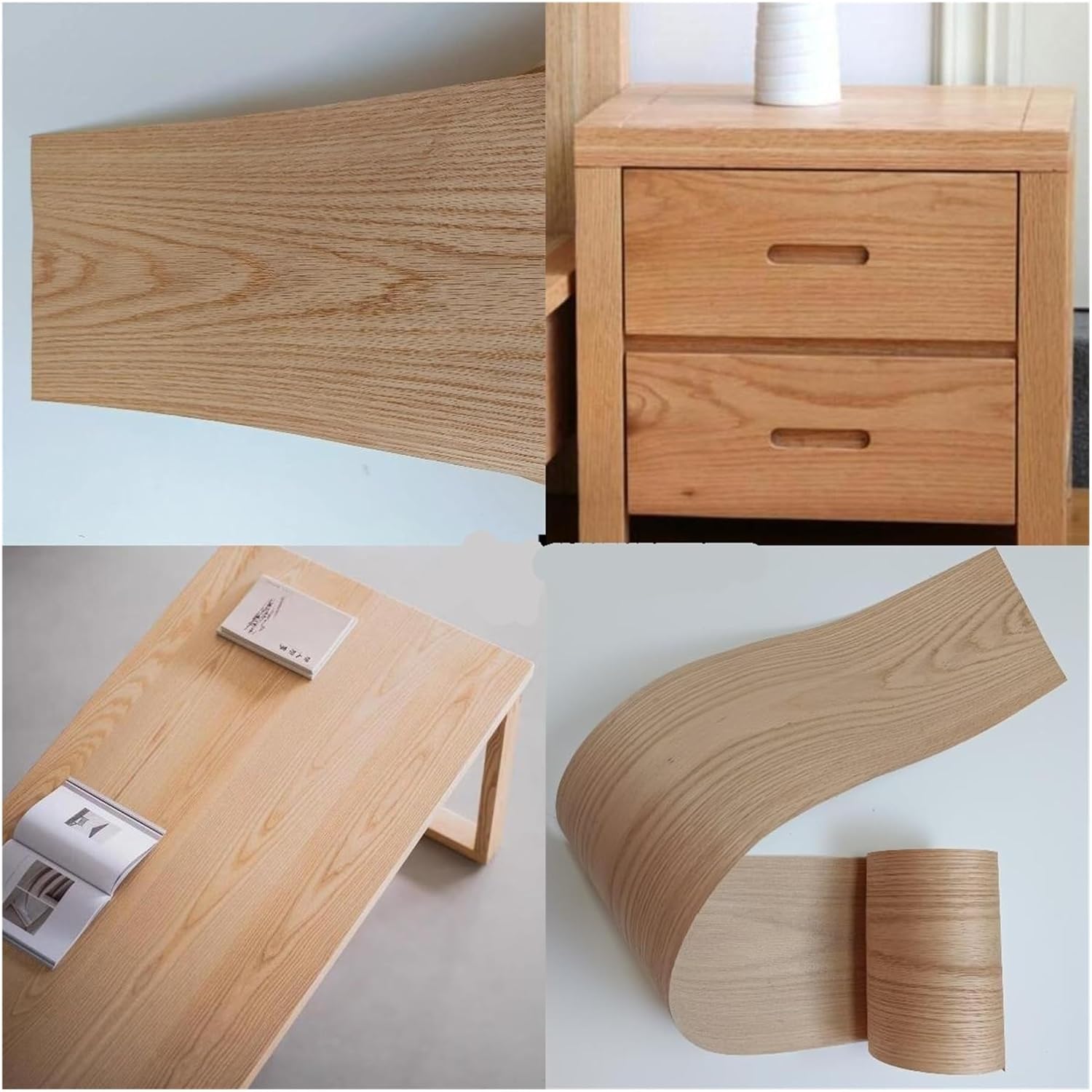 Oak Roll Edging Tape, Pre Glued Red Oak Wood Veneer Sheet Hot Melt Adhesive Iron On for Furniture 22cm x 100-250cm(Quarter Cut,W22cm-L250cm)