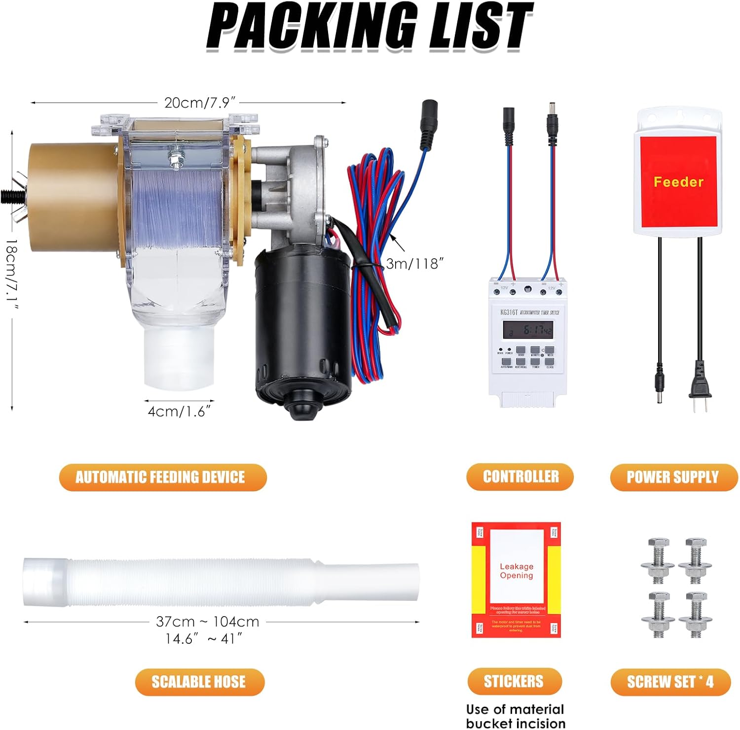 Timed Automatic Chicken Feeder 16 Groups of Timer & Quantitative Poultry Feeders Auto Gravity Food Dispenser Kit for Chicken Rooster Dog Duck Cat Bird Chicken Coop