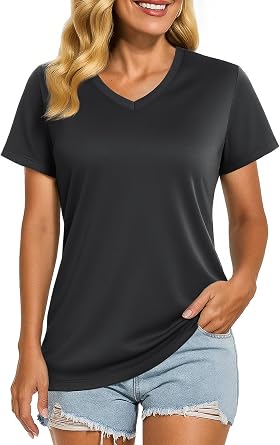 Boladeci Womens Swim Shirts - UPF 50+ Sun Protection Short Sleeve V Neck T-Shirts Workout Tops