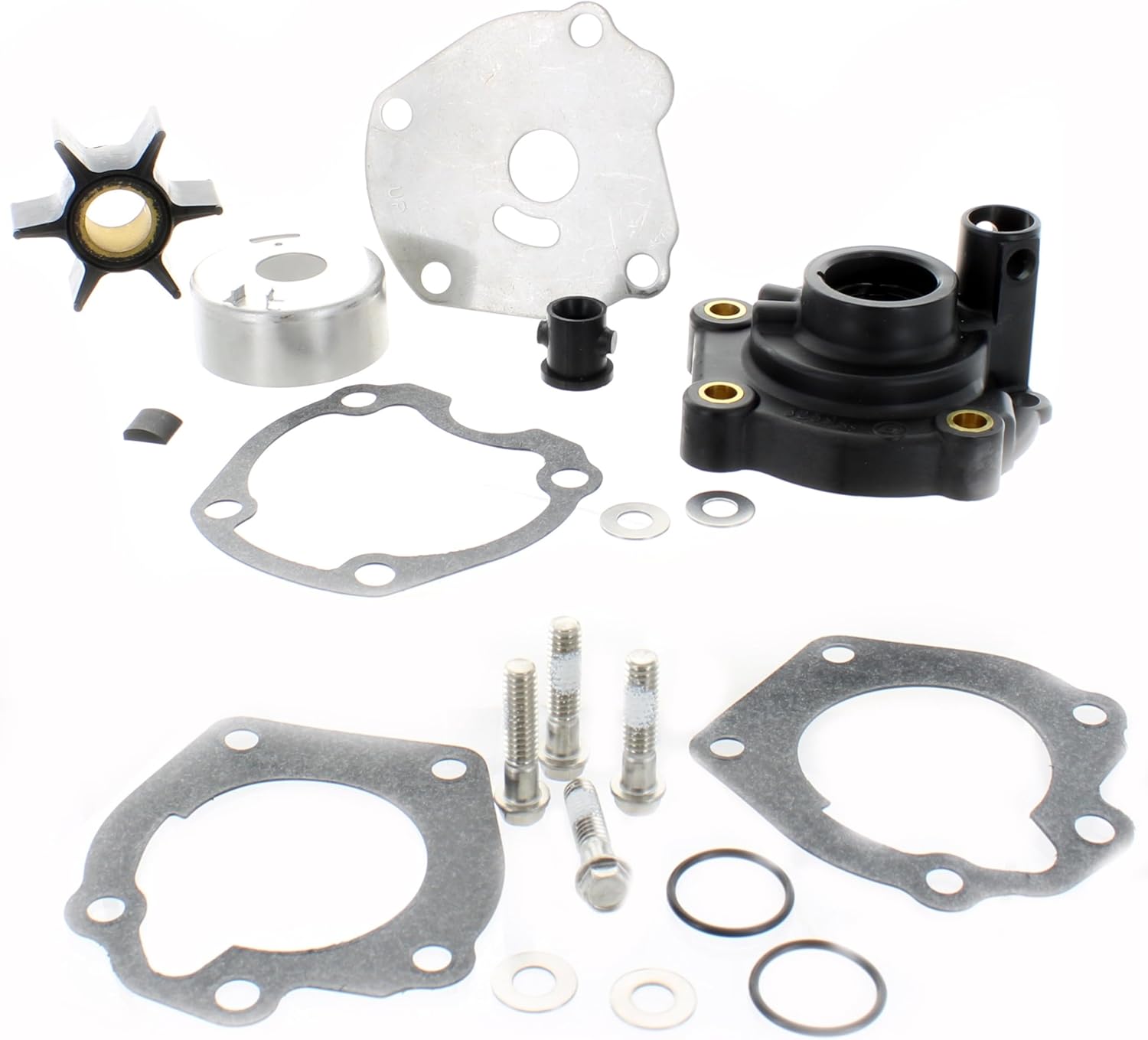 Complete Johnson Evinrude OMC Outboard Water Pump Repair Kit 0391631 components laid out