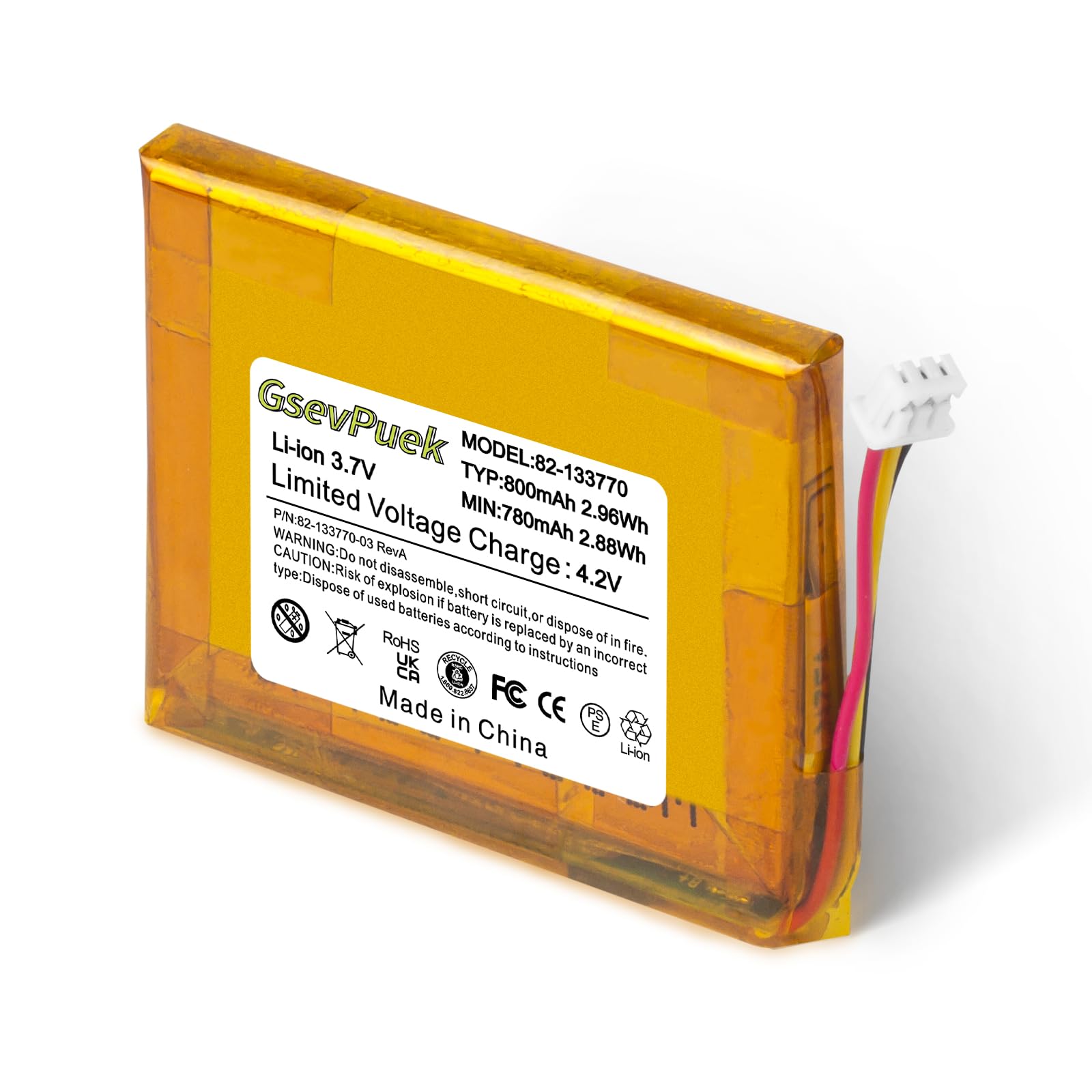 GsevPuek Replacement Battery for Zebra CS3070,CS3300 Barcode Scanner.PartNO,82-133770-03,82-133770-01,800mAh,Li-ion.