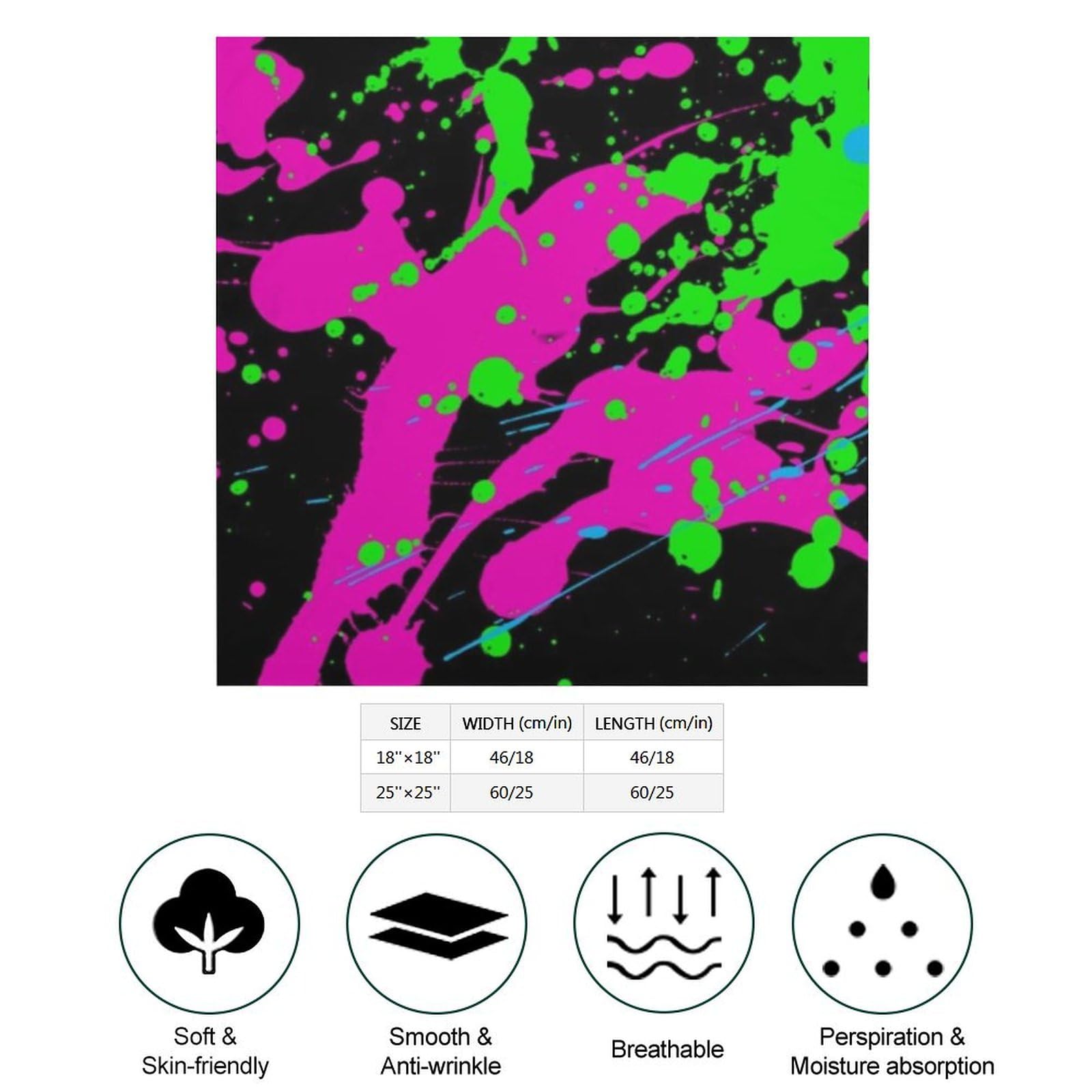 Csemeie Glow in Dark Splatter Neon Bandana Hair Scarf Headband Adjustable Neckerchief for Men Women Decor