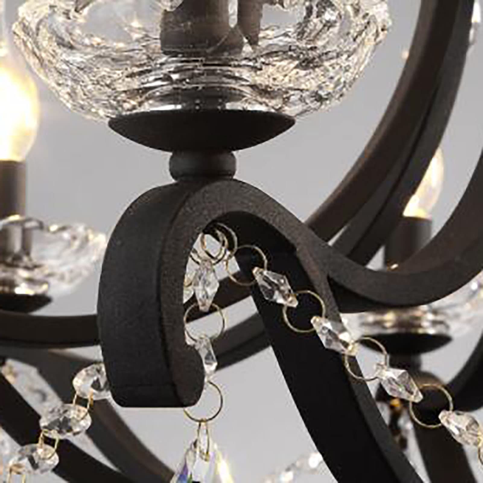 Für Wohnzimmer Esszimmer Schlafzimmer,Retro Kristalllampe,E14 Europäischer Stil Kristall Kronleuchter,Leichter Luxus Kristall Kerze Kronleuchter-Schwarz. 60 * 62cm