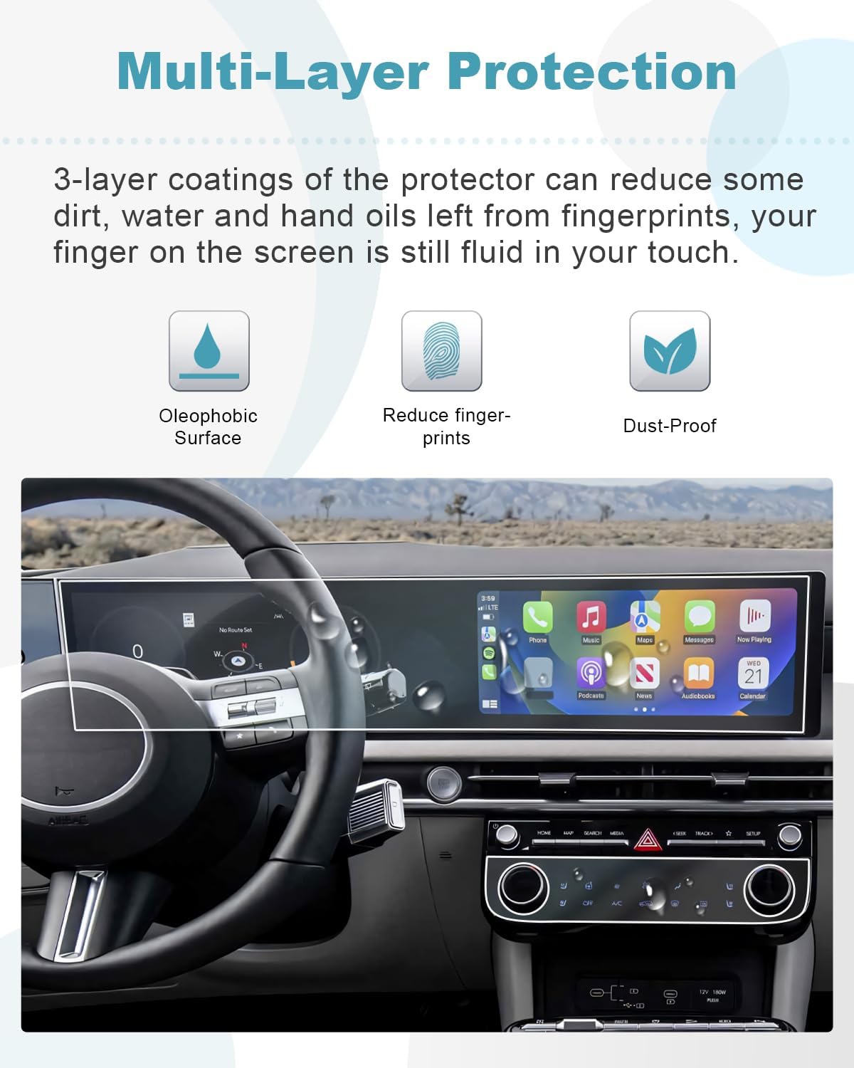 CDEFG 4PCS for 2025 2026 Hyundai Tucson Screen Protector for 2025 2026 Hyundai Santa Cruz Screen Protectors Tucson Hybrid 2025 Accessories Dual Screens and AC Climate Display Protector