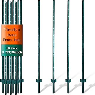 Fence Posts 7 Feet, Pack of 10, Metal Fence Poles U Post Sturdy Duty Fence Stakes Step in Post No Dig Fence Post for Garden Wire Fence Steel Sign Post (Fits to 6-ft Fence Mesh)