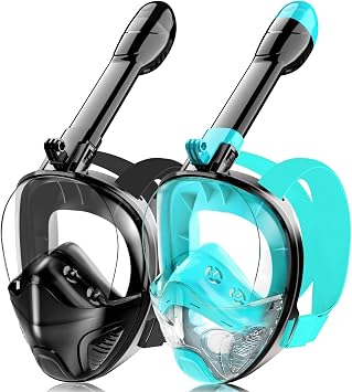 Full Face Snorkel Mask for Adults Teen, Snorkeling Gear with Detachable Camera Mount, Panoramic 180 View, Anti-Fog Anti-Leak Snorkling Set for Man and Women
