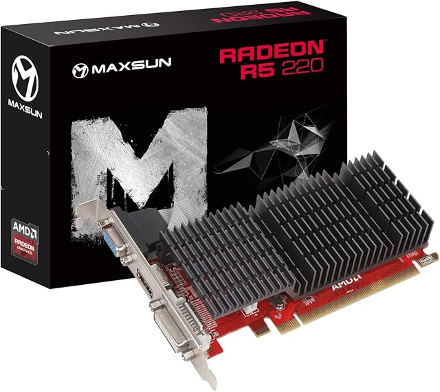MAXSUN AMD Radeon R5 220 1GB Graphics Card GPU (DVI-I, HDMI, VGA) - Low Profile Ready (R5 220 1G)