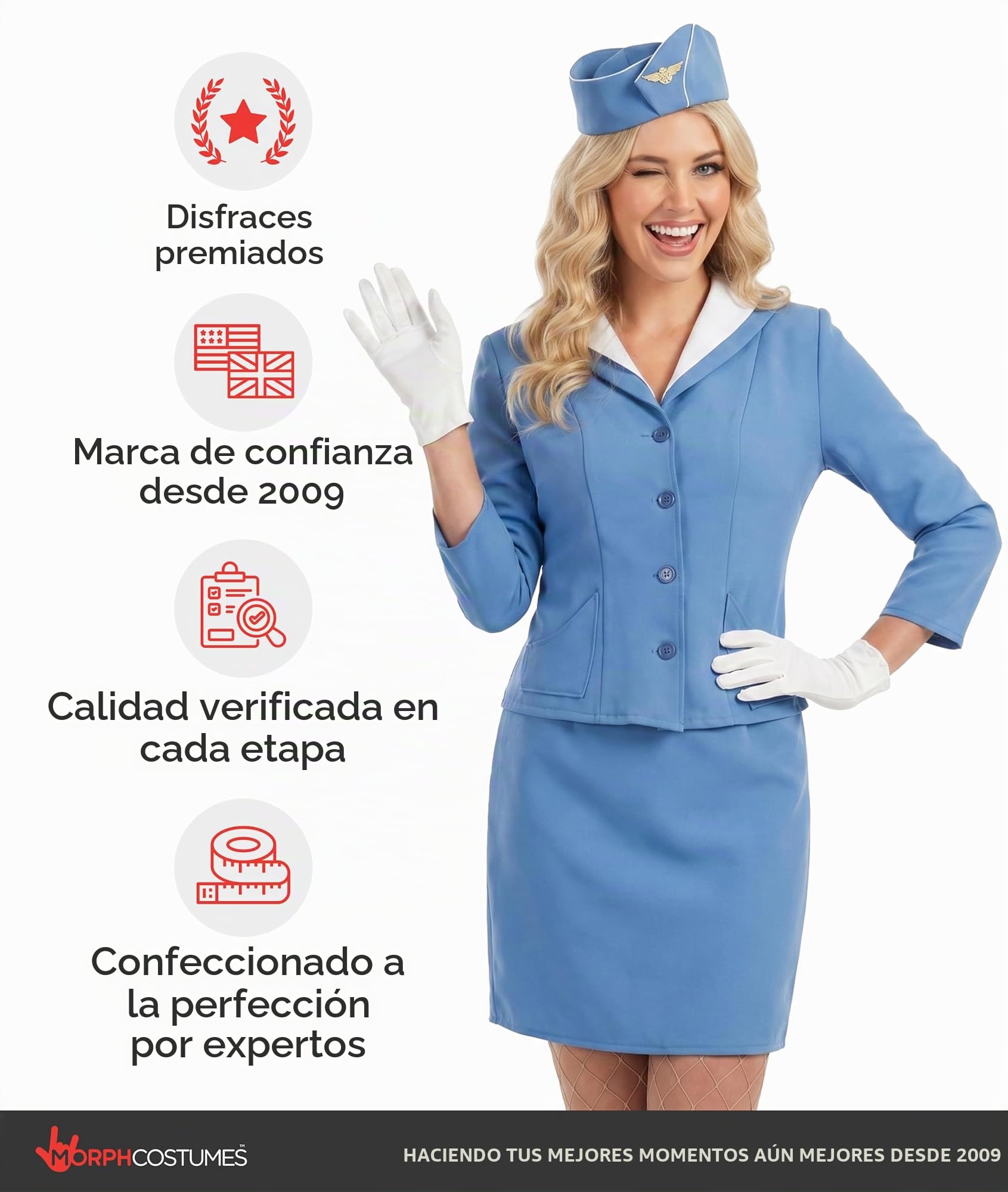 Fun Shack Disfraz Azafata Mujer, Disfraz Tripulante Halloween Mujer | Falda, Chaqueta Azul, Pechera de Camisa, Sombrero & Guantes, Perfecto para Halloween, Ideal para Disfrazarse
