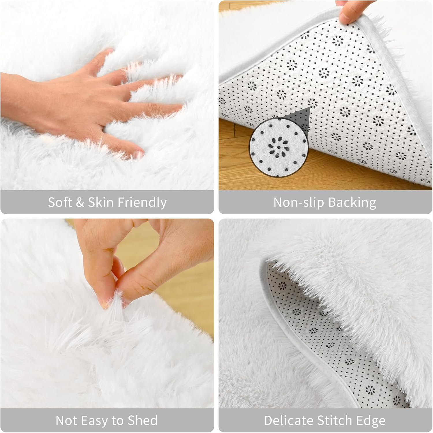 Terrug White Runner Rug for Bedroom, 2x8 Ft Cute Shag Area Rugs for Hallway, Soft Machine Washable Plush Carpet with Non Slip Backing for Bathroom Bedside Kitchen Floor Decoration