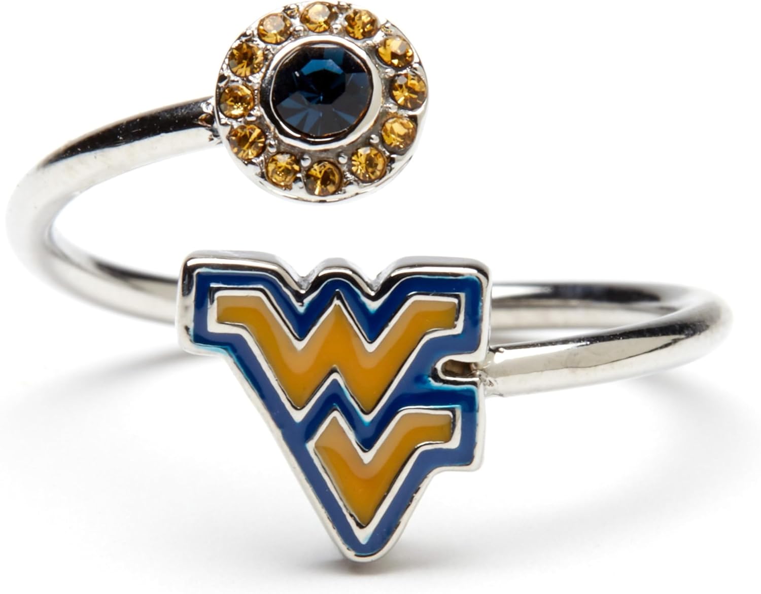 Stone Armory West Virgina Mountaineers Gifts for Women - West Virginia Logo Ring with Crystals - Hypoallergenic and Adjustable Sizes 5-12 - Womens WVU Gifts and WV Gear