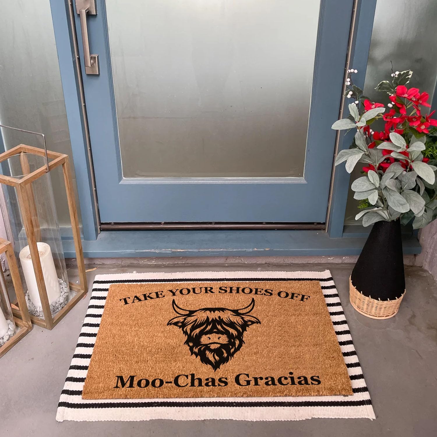 Funny Coir Doormat - Highland Cow 'Take Your Shoes Off' Chas Welcome Front Porch Decor - Heavy-Duty PVC Backing Non Slip Outdoor Coir Doormat - 23.6 x 15.7 inch image 2