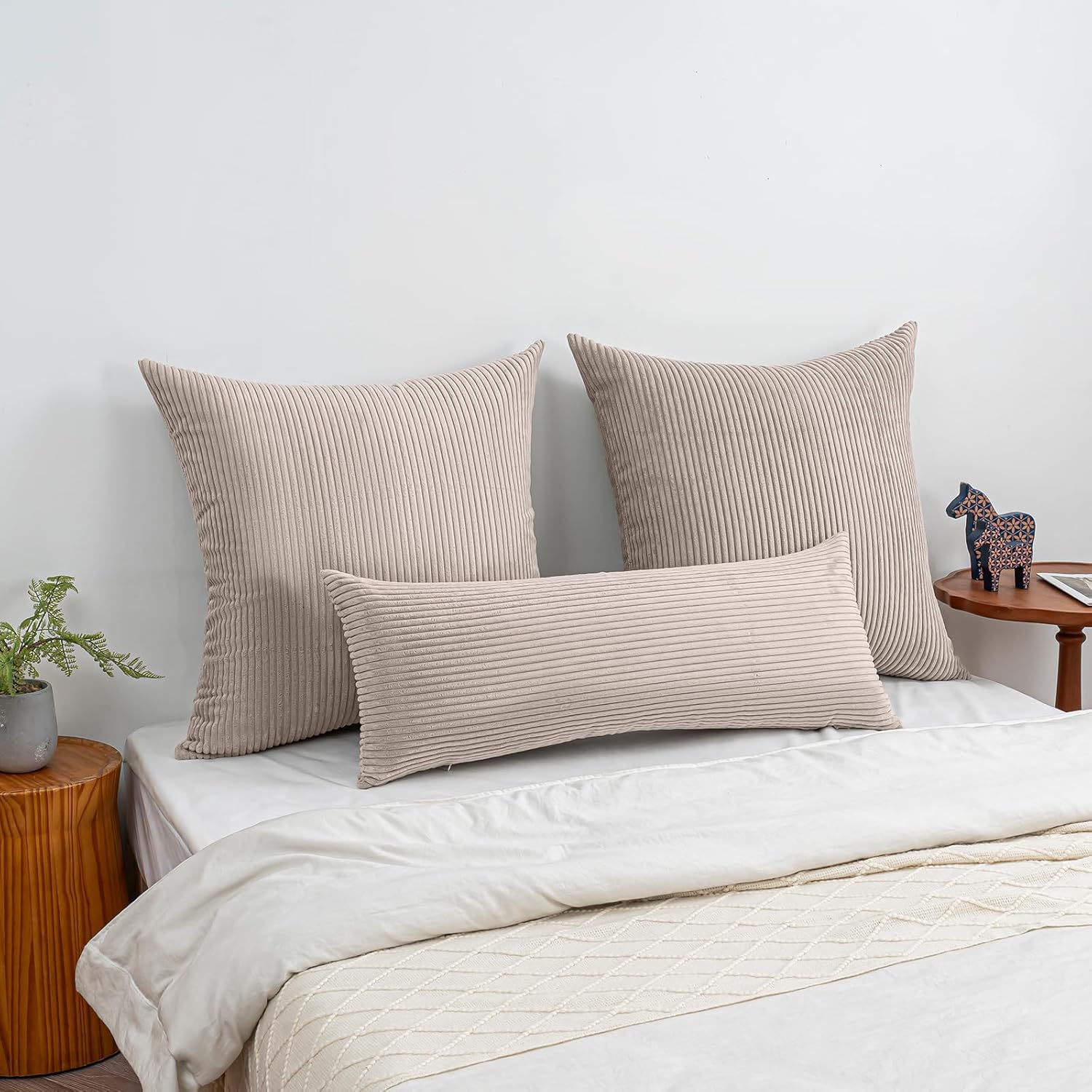 Set of 1 Long Body Lumbar Throw Pillow Cover 20x54 Inch Taupe, Soft Striped Corduroy Cushion Case Modern Farmhouse Home Decor for Sofa Living Room Couch Bed